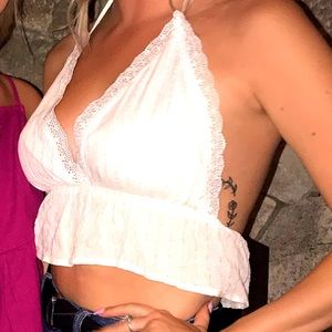 Halter neck white and lace trim crop top